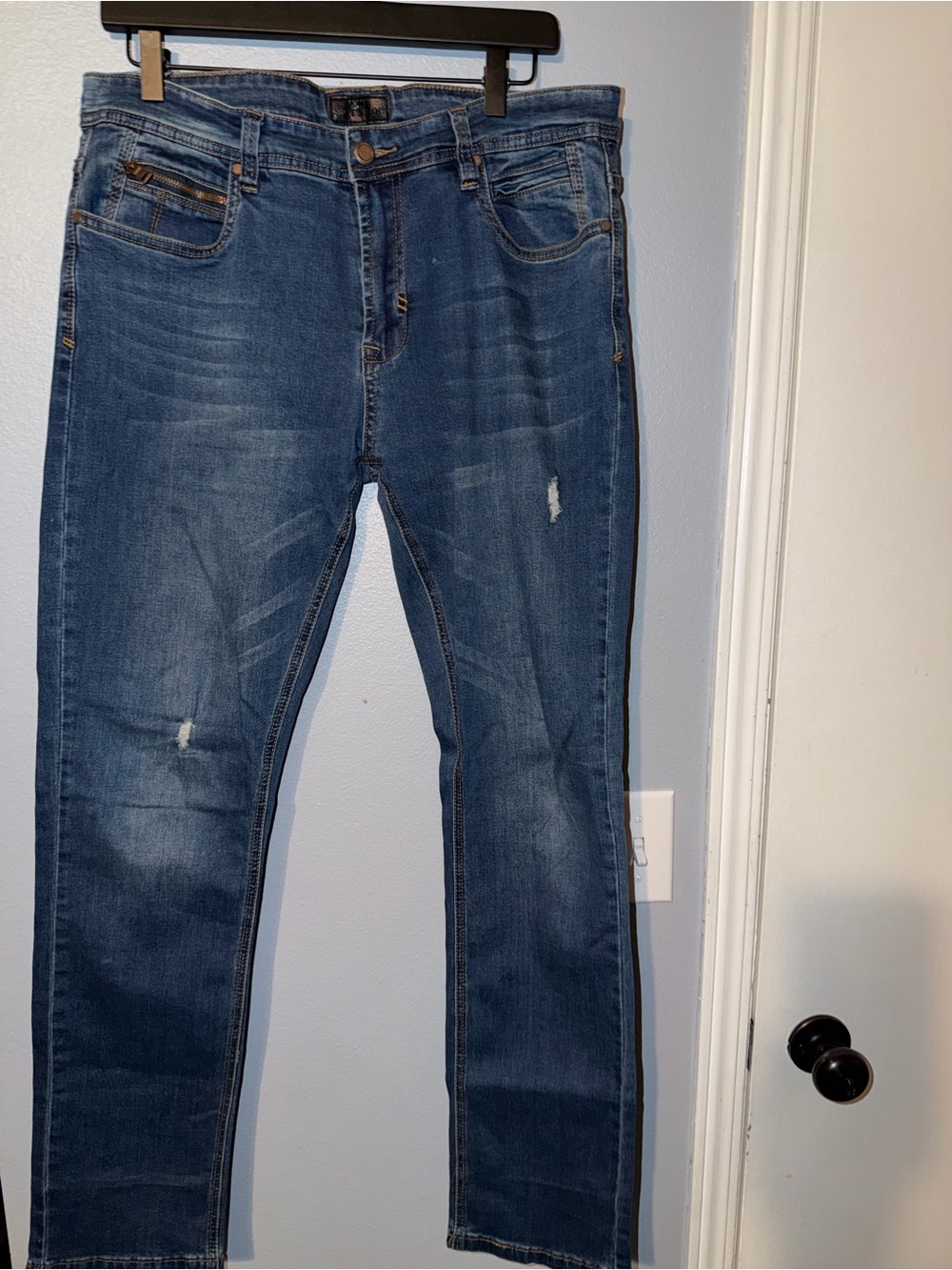 Slim Straight Distressed Blue Jeans
